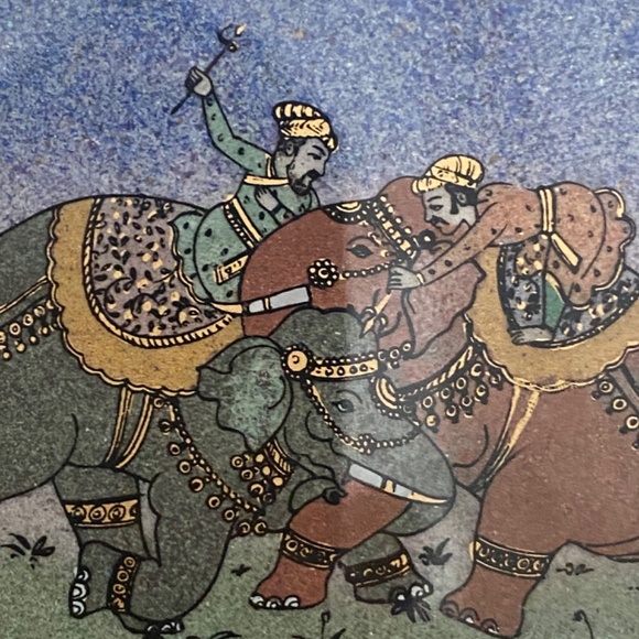 Vintage Indian artwork, wood & brass, pen & notepad holder - Picture 5 of 15